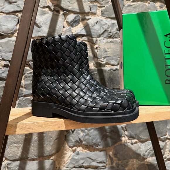 Bottega Veneta Black Supple Lambskin Intrecciato Weave Ben Ankle Boots - Picture 1 of 13